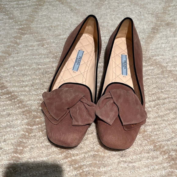 Prada Shoes - PRADA Mauve Suede Bow Flats